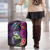 Hawaiian Plumeria and Hibiscus with Turtles Luggage Cover Polynesian Art Purple Color LT03 - Polynesian Pride