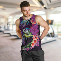 Hawaiian Plumeria and Hibiscus with Turtles Men Tank Top Polynesian Art Purple Color LT03 Purple - Polynesian Pride