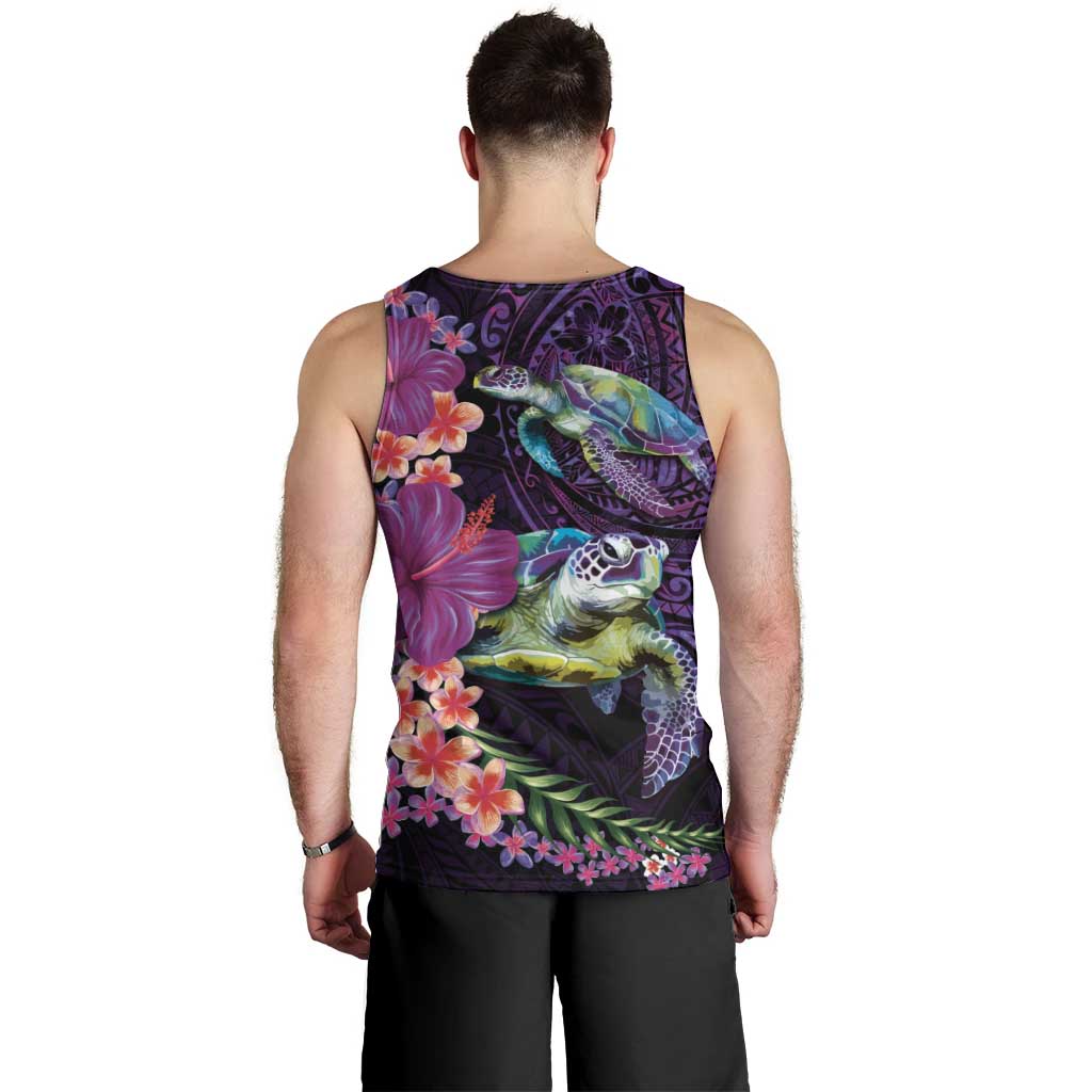 Hawaiian Plumeria and Hibiscus with Turtles Men Tank Top Polynesian Art Purple Color LT03 - Polynesian Pride