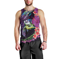 Hawaiian Plumeria and Hibiscus with Turtles Men Tank Top Polynesian Art Purple Color LT03 - Polynesian Pride