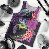 Hawaiian Plumeria and Hibiscus with Turtles Men Tank Top Polynesian Art Purple Color LT03 - Polynesian Pride
