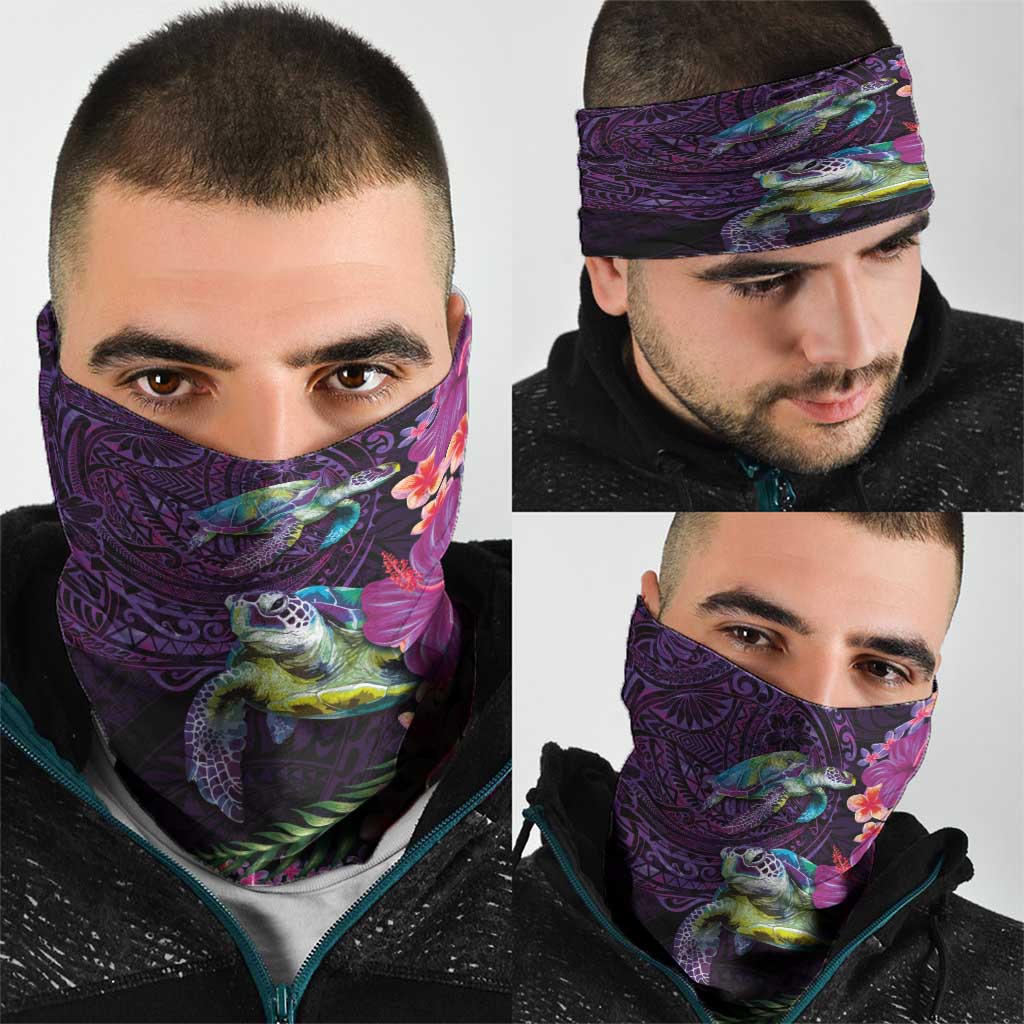 Hawaiian Plumeria and Hibiscus with Turtles Neck Gaiter Polynesian Art Purple Color LT03 - Polynesian Pride