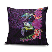 Hawaiian Plumeria and Hibiscus with Turtles Pillow Cover Polynesian Art Purple Color LT03 Purple - Polynesian Pride