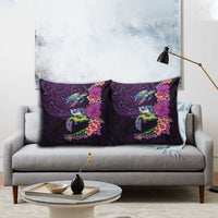 Hawaiian Plumeria and Hibiscus with Turtles Pillow Cover Polynesian Art Purple Color LT03 - Polynesian Pride