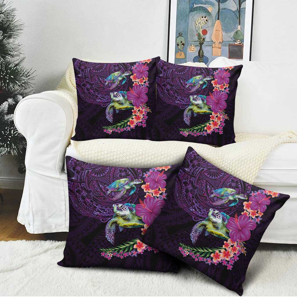 Hawaiian Plumeria and Hibiscus with Turtles Pillow Cover Polynesian Art Purple Color LT03 - Polynesian Pride