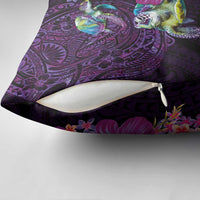 Hawaiian Plumeria and Hibiscus with Turtles Pillow Cover Polynesian Art Purple Color LT03 - Polynesian Pride