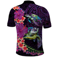 Hawaiian Plumeria and Hibiscus with Turtles Polo Shirt Polynesian Art Purple Color LT03 - Polynesian Pride