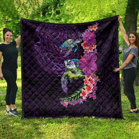 Hawaiian Plumeria and Hibiscus with Turtles Quilt Polynesian Art Purple Color LT03 - Polynesian Pride