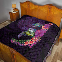 Hawaiian Plumeria and Hibiscus with Turtles Quilt Polynesian Art Purple Color LT03 - Polynesian Pride