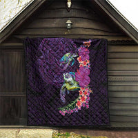 Hawaiian Plumeria and Hibiscus with Turtles Quilt Polynesian Art Purple Color LT03 - Polynesian Pride