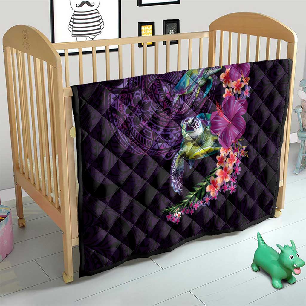 Hawaiian Plumeria and Hibiscus with Turtles Quilt Polynesian Art Purple Color LT03 - Polynesian Pride