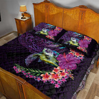 Hawaiian Plumeria and Hibiscus with Turtles Quilt Bed Set Polynesian Art Purple Color LT03 - Polynesian Pride