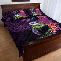 Hawaiian Plumeria and Hibiscus with Turtles Quilt Bed Set Polynesian Art Purple Color LT03 - Polynesian Pride
