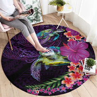 Hawaiian Plumeria and Hibiscus with Turtles Round Carpet Polynesian Art Purple Color LT03 - Polynesian Pride