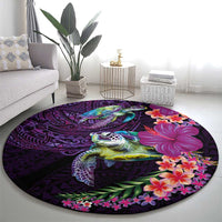 Hawaiian Plumeria and Hibiscus with Turtles Round Carpet Polynesian Art Purple Color LT03 - Polynesian Pride