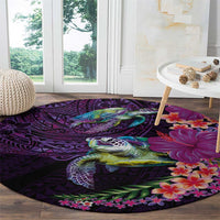 Hawaiian Plumeria and Hibiscus with Turtles Round Carpet Polynesian Art Purple Color LT03 - Polynesian Pride
