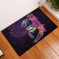 Hawaiian Plumeria and Hibiscus with Turtles Rubber Doormat Polynesian Art Purple Color LT03 - Polynesian Pride