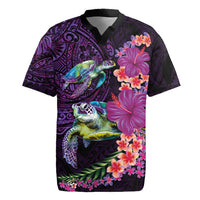 Hawaiian Plumeria and Hibiscus with Turtles Rugby Jersey Polynesian Art Purple Color LT03 Purple - Polynesian Pride