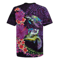 Hawaiian Plumeria and Hibiscus with Turtles Rugby Jersey Polynesian Art Purple Color LT03 - Polynesian Pride