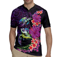 Hawaiian Plumeria and Hibiscus with Turtles Rugby Jersey Polynesian Art Purple Color LT03 - Polynesian Pride
