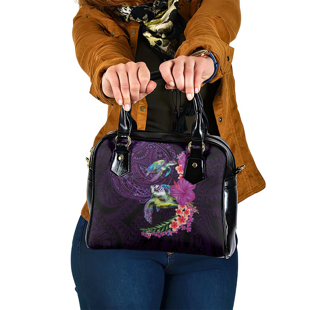 Hawaiian Plumeria and Hibiscus with Turtles Shoulder Handbag Polynesian Art Purple Color LT03 One Size Purple - Polynesian Pride