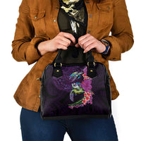 Hawaiian Plumeria and Hibiscus with Turtles Shoulder Handbag Polynesian Art Purple Color LT03 - Polynesian Pride