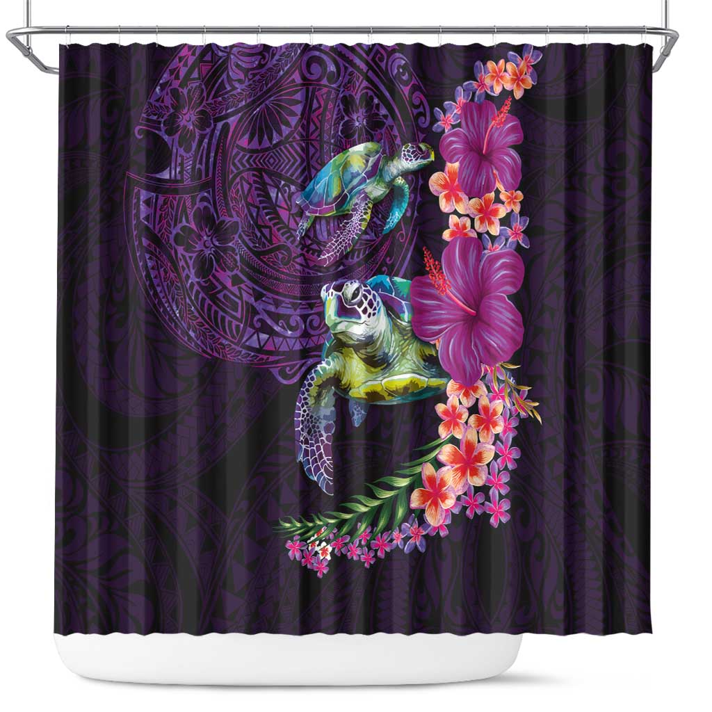 Hawaiian Plumeria and Hibiscus with Turtles Shower Curtain Polynesian Art Purple Color LT03 Purple - Polynesian Pride