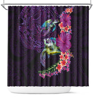 Hawaiian Plumeria and Hibiscus with Turtles Shower Curtain Polynesian Art Purple Color LT03 Purple - Polynesian Pride