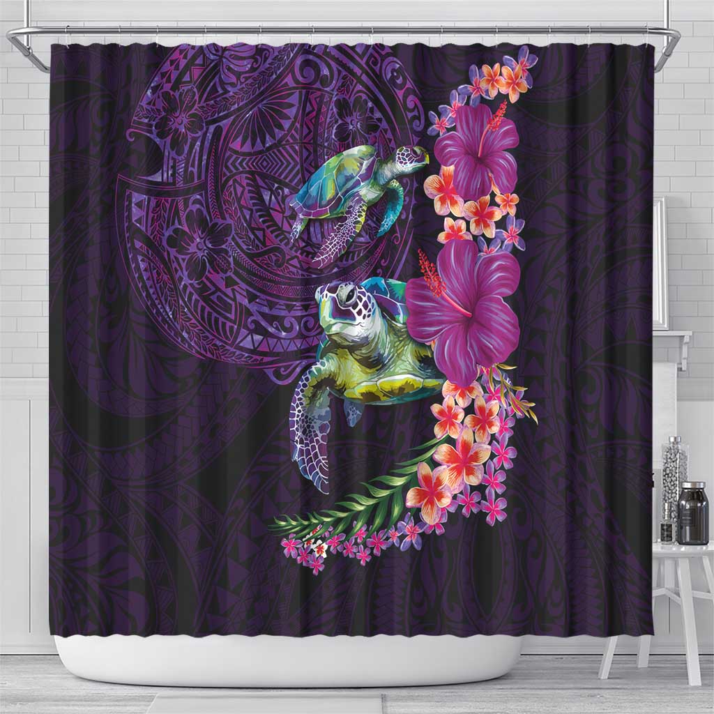 Hawaiian Plumeria and Hibiscus with Turtles Shower Curtain Polynesian Art Purple Color LT03 - Polynesian Pride