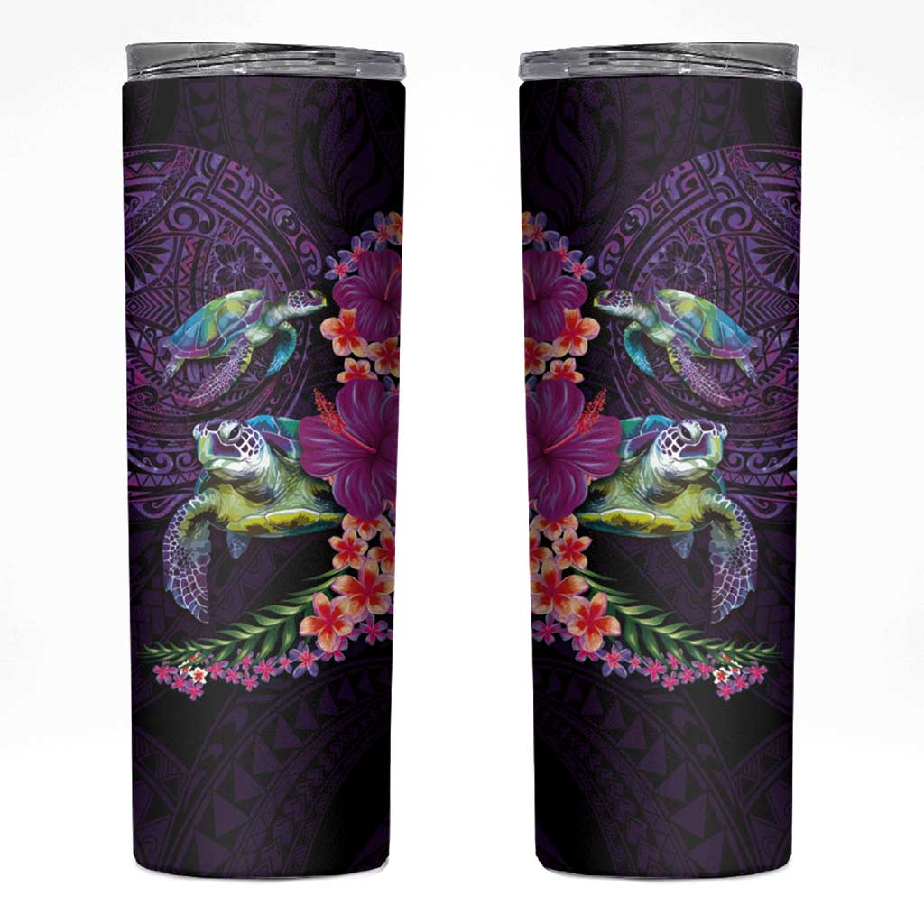 Hawaiian Plumeria and Hibiscus with Turtles Skinny Tumbler Polynesian Art Purple Color LT03 Purple - Polynesian Pride
