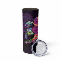 Hawaiian Plumeria and Hibiscus with Turtles Skinny Tumbler Polynesian Art Purple Color LT03 - Polynesian Pride