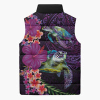 Hawaiian Plumeria and Hibiscus with Turtles Sleeveless Puffer Jacket Polynesian Art Purple Color LT03 - Polynesian Pride