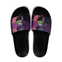 Hawaiian Plumeria and Hibiscus with Turtles Slide Sandals Polynesian Art Purple Color LT03 Purple - Polynesian Pride