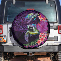 Hawaiian Plumeria and Hibiscus with Turtles Spare Tire Cover Polynesian Art Purple Color LT03 Purple - Polynesian Pride
