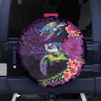 Hawaiian Plumeria and Hibiscus with Turtles Spare Tire Cover Polynesian Art Purple Color LT03 No hole Purple - Polynesian Pride