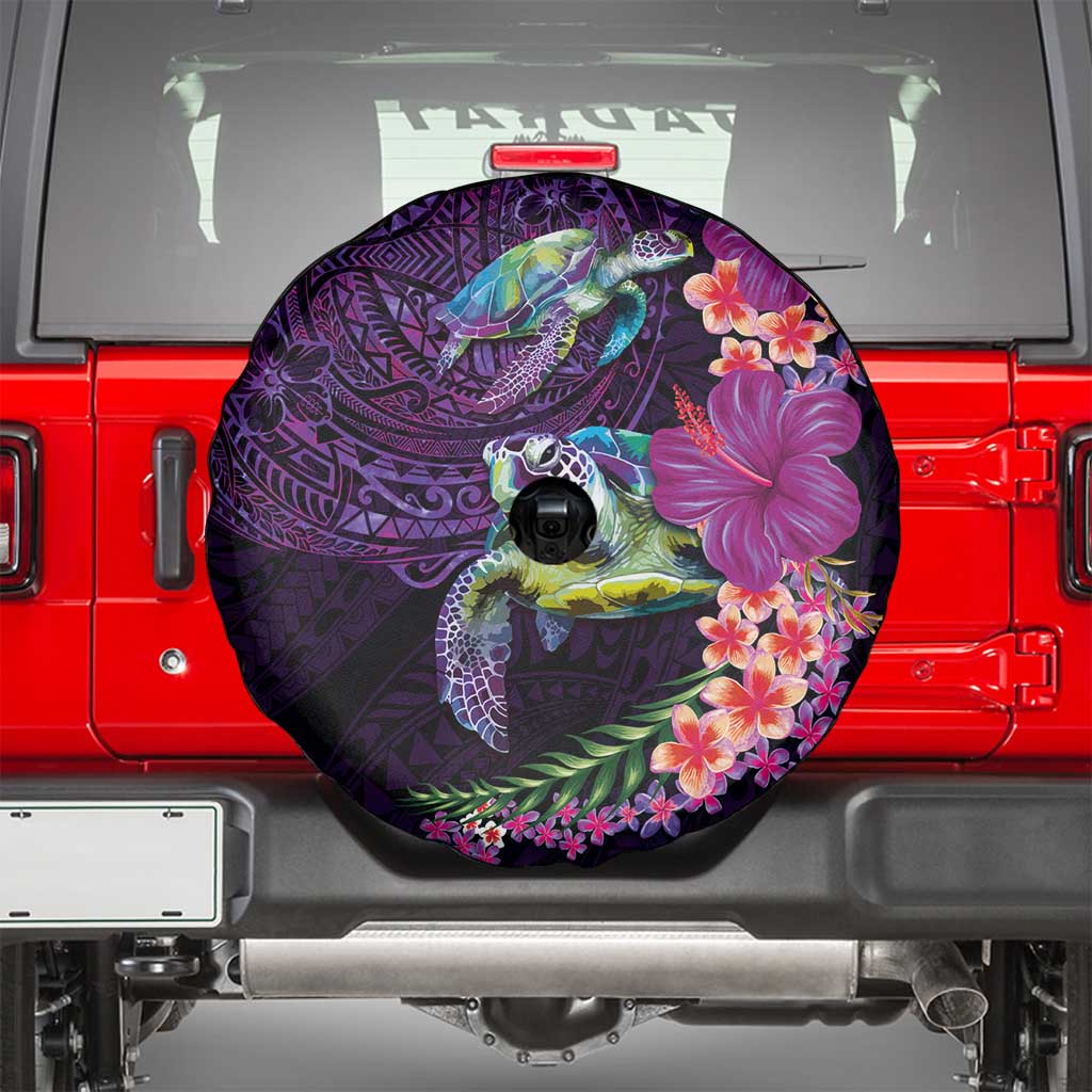 Hawaiian Plumeria and Hibiscus with Turtles Spare Tire Cover Polynesian Art Purple Color LT03 - Polynesian Pride
