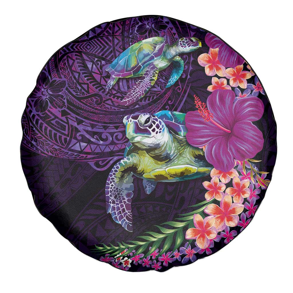 Hawaiian Plumeria and Hibiscus with Turtles Spare Tire Cover Polynesian Art Purple Color LT03 - Polynesian Pride