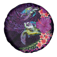 Hawaiian Plumeria and Hibiscus with Turtles Spare Tire Cover Polynesian Art Purple Color LT03 - Polynesian Pride