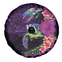 Hawaiian Plumeria and Hibiscus with Turtles Spare Tire Cover Polynesian Art Purple Color LT03 - Polynesian Pride