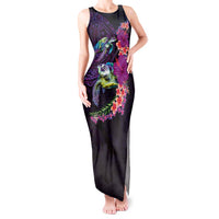 Hawaiian Plumeria and Hibiscus with Turtles Tank Maxi Dress Polynesian Art Purple Color LT03 Women Purple - Polynesian Pride
