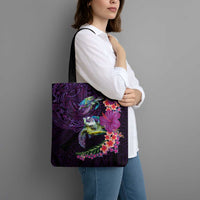 Hawaiian Plumeria and Hibiscus with Turtles Tote Bag Polynesian Art Purple Color LT03 - Polynesian Pride