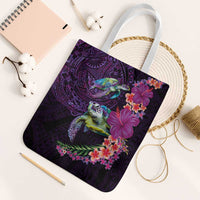 Hawaiian Plumeria and Hibiscus with Turtles Tote Bag Polynesian Art Purple Color LT03 White Strap One Size Purple - Polynesian Pride