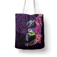 Hawaiian Plumeria and Hibiscus with Turtles Tote Bag Polynesian Art Purple Color LT03 - Polynesian Pride