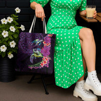 Hawaiian Plumeria and Hibiscus with Turtles Tote Bag Polynesian Art Purple Color LT03 - Polynesian Pride