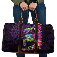 Hawaiian Plumeria and Hibiscus with Turtles Travel Bag Polynesian Art Purple Color LT03 Purple - Polynesian Pride