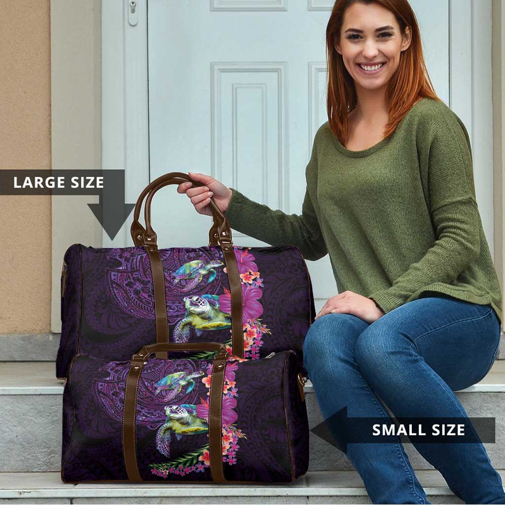 Hawaiian Plumeria and Hibiscus with Turtles Travel Bag Polynesian Art Purple Color LT03 - Polynesian Pride