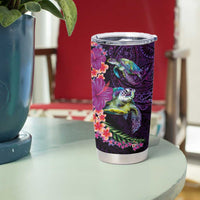 Hawaiian Plumeria and Hibiscus with Turtles Tumbler Cup Polynesian Art Purple Color LT03 - Polynesian Pride