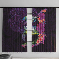 Hawaiian Plumeria and Hibiscus with Turtles Window Curtain Polynesian Art Purple Color LT03 With Hooks Purple - Polynesian Pride