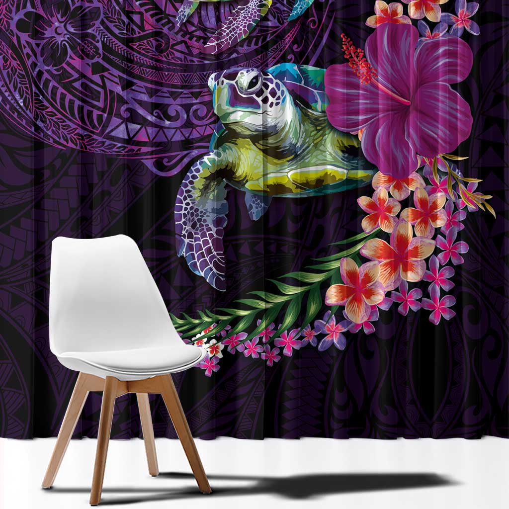 Hawaiian Plumeria and Hibiscus with Turtles Window Curtain Polynesian Art Purple Color LT03 - Polynesian Pride