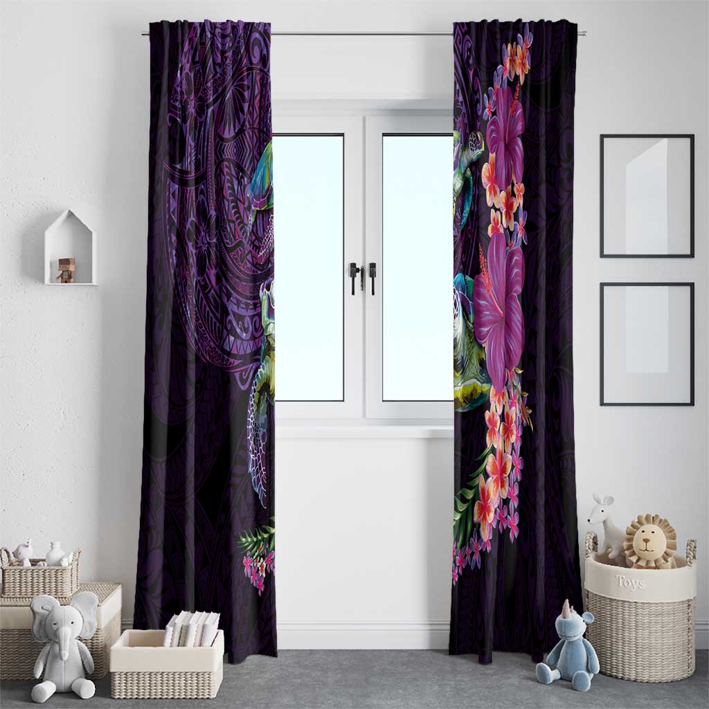 Hawaiian Plumeria and Hibiscus with Turtles Window Curtain Polynesian Art Purple Color LT03 - Polynesian Pride